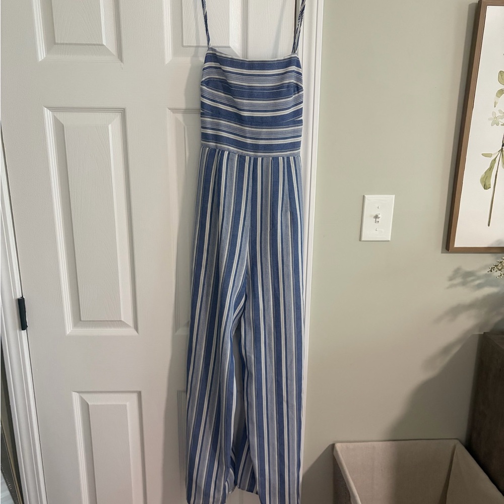 Francesca's Collections Blue and White Striped Jumpsuit